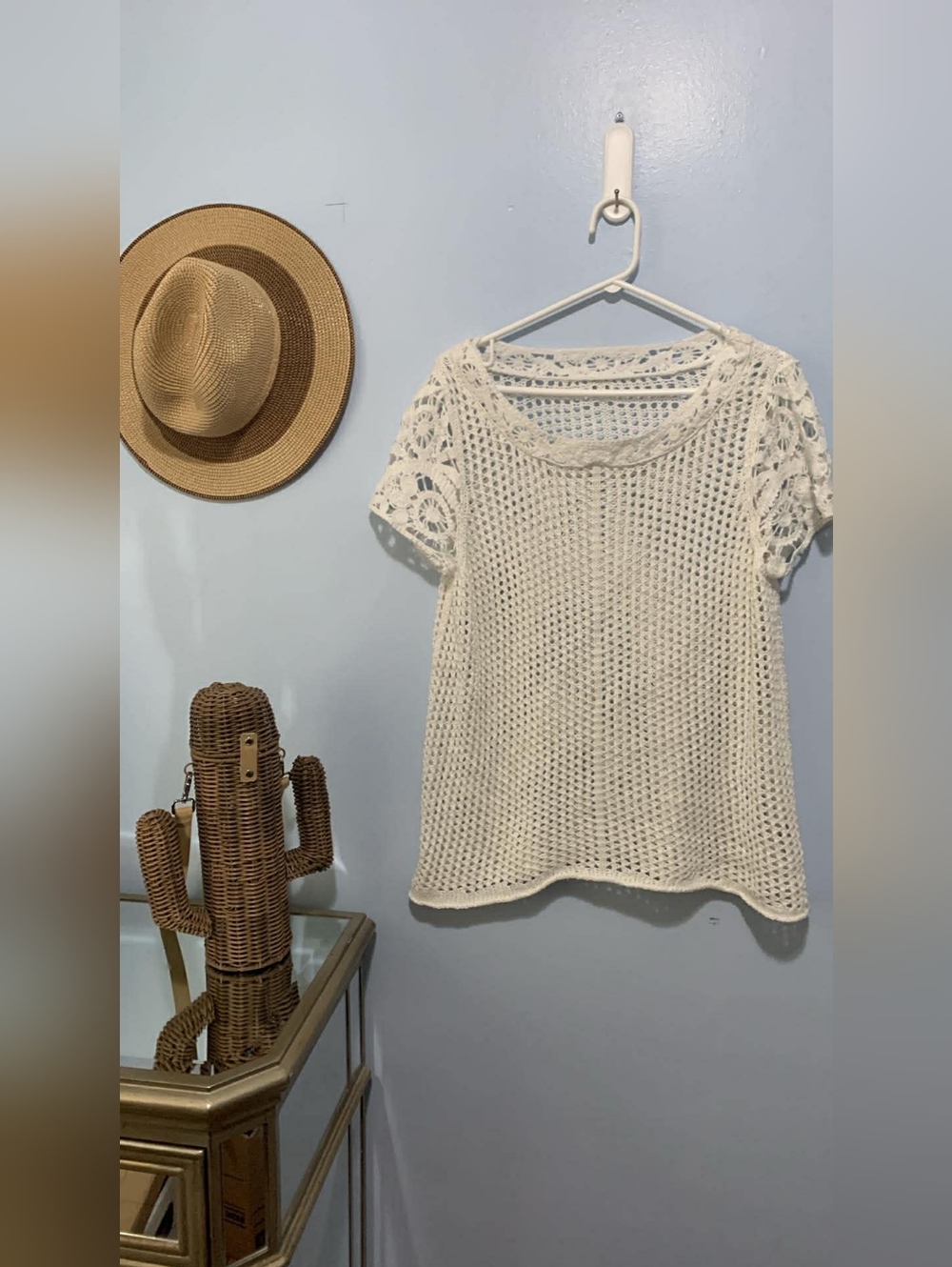 Crochet Short Sleeve Top - White